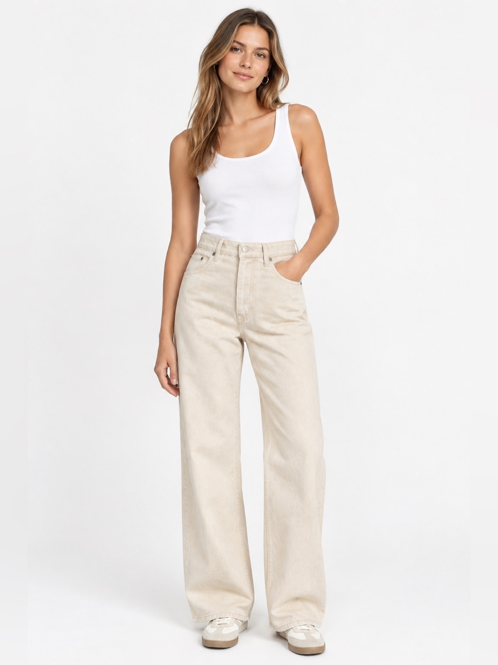 Djerf Avenue Relaxed Jeans 100% Organic cotton button fly cream Size 25 NWOT